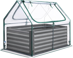 Quictent 4x3x2 ft Raised Garden Bed Galvanized Raised Beds w/ Cover, Tall Metal Planter Box for Outdoor, Clear