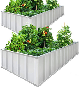 KING BIRD Raised Garden Bed 68''x36''x12'' x2 Packs, Galvanized Steel Metal Outdoor Planter Kit Box for Vegetables, Flowers, Fruits, Herbs, with 16pcs T-Type Tags & 2 Pairs of Gloves, Ivory