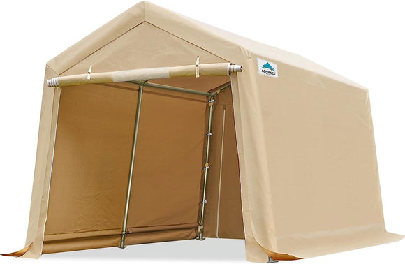 ADVANCE OUTDOOR 8x14 ft Carport Steel Metal Peak Roof Anti-Snow Portable Garage Shelter Storage Shed Carport, Beige