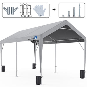 10x20 ft Upgraded Heavy Duty Carport with Adjustable Heights from 6.5ft to 8.0ft, Portable Car Canopy, Garage Tent, Boat Shelter with Reinforced Triangular Beams and 4 Weight Bags, Peaktop Outdoor