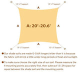 20ft 185G HDPE 98% UV Block Square Sun Shade Sail-Sand