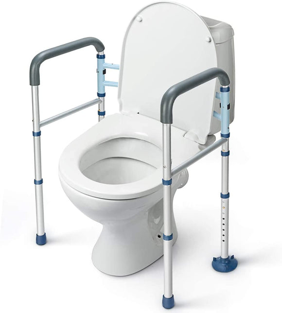 GreenChief Stand Alone Toilet Safety Rail with Free Grab Bar - Heavy Duty Toilet Safety Frame for Elderly, Handicap and Disabled - Adjustable Freestanding Toilet Handrails Helper, Fit Any Toilet