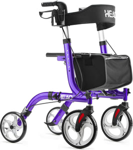 HEAO Rollator Walker for Seniors,10" Wheels Walker with Cup Holder,Padded Backrest and Compact Folding Design,Lightweight Mobility Walking Aid with Seat,Purple
