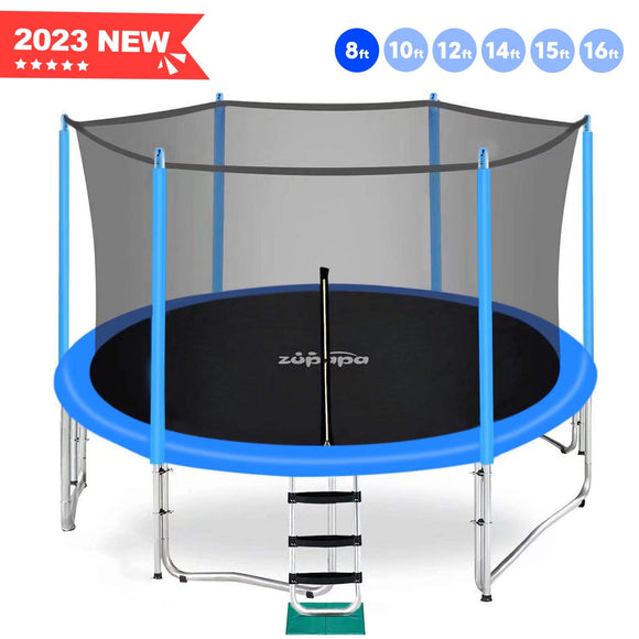 Zupapa 16 15 14 12 10 8FT Kids Trampoline 425LBS Weight Capacity with Enclosure net Include All Accessories Outdoor Backyard Trampoline