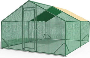 Free Paws 1.26" Tube Large Metal Chicken Coop Walk-in Chicken Run with Galvanized Wire Netting and Waterproof & Anti-UV Cover for Outdoor Farm, Green (13.1' L x 9.8' W x 6.6' H)