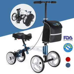 Health Line Aluminum Altra-Compact Knee Walker - Steerable Scooter with Strong Disc Brake, Portable Crutches Alternative for Foot Injuries Ankles Surgery - Bag Included (Royal Blue)