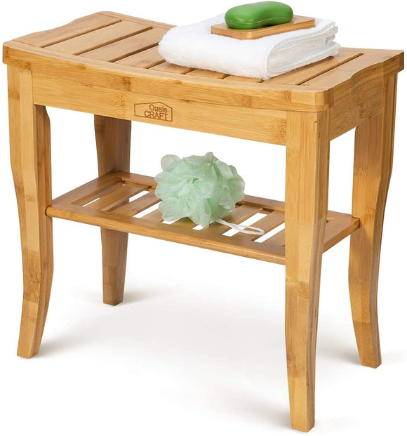 OasisCraft Bamboo Shower Bench and Chair with Free Soap Dish, 19