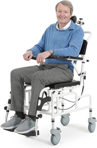 OasisSpace Personal Mobility Assist Bedside Commode Toilet Chair - Tilt Shower Commode Wheelchair, 4-in-1 Shampoo Chair with 30° Reclining and Headrest, Adjustable Transport Rolling Chair