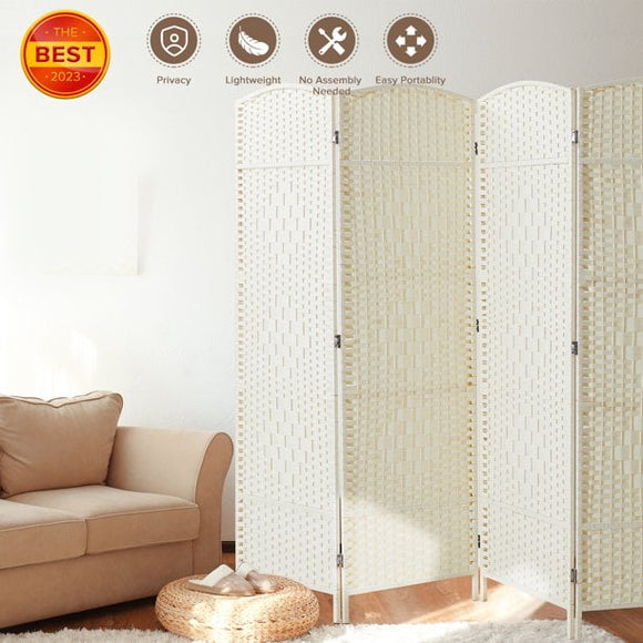 Jostyle Room Divider with Hand-Woven Design, 4-Panel Folding Privacy Screen