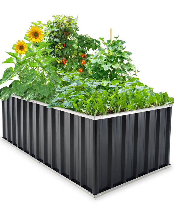 KING BIRD 6x3x2ft Galvanized Raised Garden Bed Outdoor Heightened Steel Metal Planter Box for Deep-Rooted Vegetables, Flowers, Large Raised Bed Kit(Dark Grey)