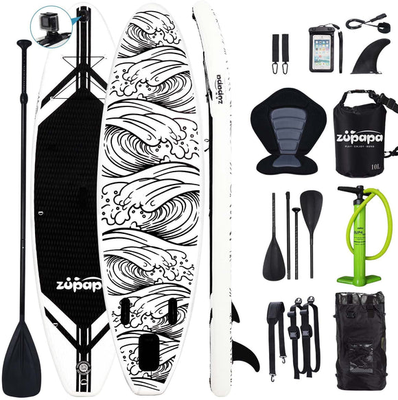Zupapa Inflatable Stand Up Paddle Board for Adults with Kayak Seat,SUP Accessories,Non-Slip Deck,Waterproof Bag & Phone Case,Sports Camera Mount, Fit for Youth&Adults Beginner
