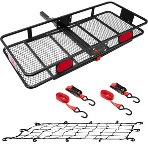 KING BIRD 60" x 24" x 6" Folding Hitch Mount Cargo Carrier, 550LBS Cargo Basket Fits for SUV RV with 2”hitch Receiver 001-R2 Black