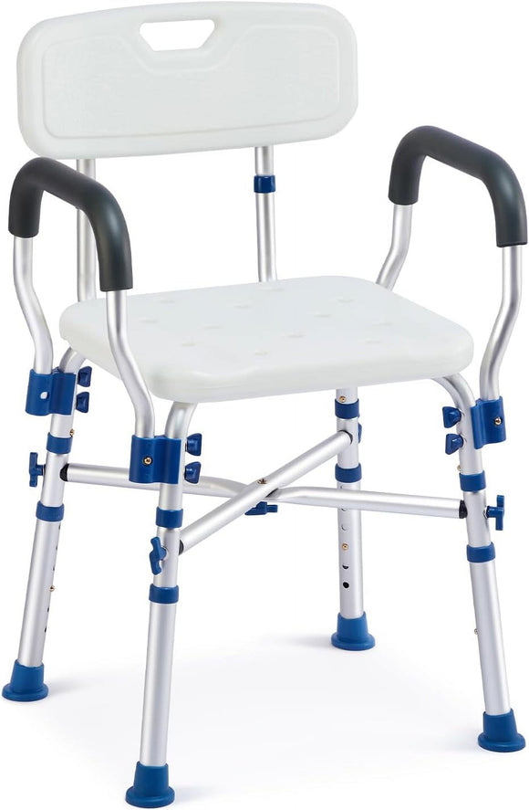 Zler Shower Chair with Arms and Back 500lbs, Medical Adjustable Heavy Duty Shower Bath Seat Stool