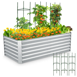 QUICTENT 6 FT X 3 FT X 2 FT GALVANIZED RAISED GARDEN BED HEIGHT 22.4" W/ TOMATO CAGE