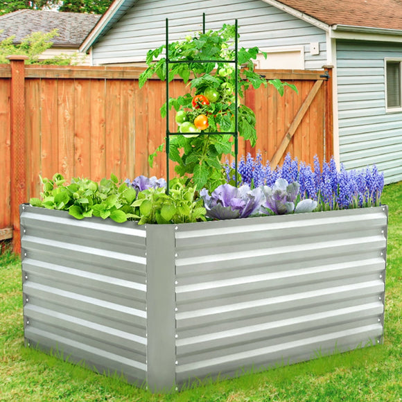 Quictent 4 ft x 3 ft x 2 ft Galvanized Raised Garden Bed 22.4 in Height W/ Tomato Cage