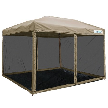 Quictent 8x8 Ez Pop up Canopy with Netting Screen House Instant Gazebo Party Tent Mesh Sides Walls With Groundsheet Tan