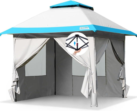 Quictent Pop up Canopy Tent with Sidewalls 13'x13' Instant Outdoor Gazebo Party Tent Waterproof, Easy Set up, Gray/Blue