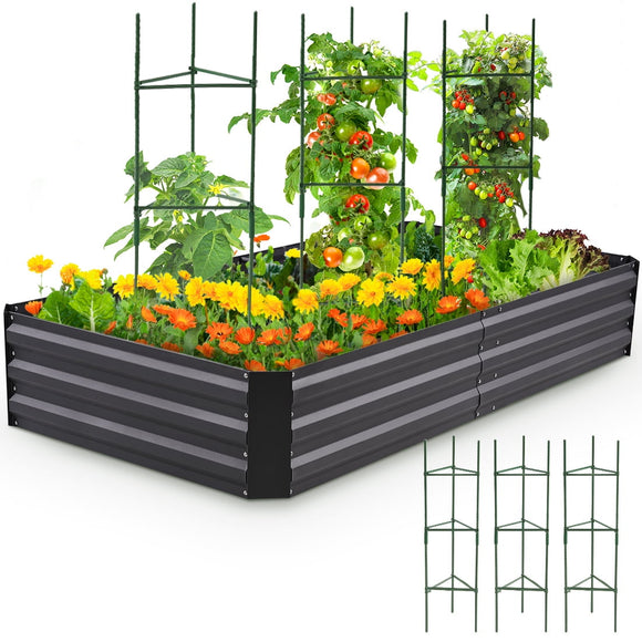 QUICTENT 6X3X1FT GALVANIZED RAISED GARDEN BED W/ 3 PCS TOMATO CAGE, BOTTOMLESS METAL GARDEN PLANTER BOX FOR VEGETABLES FLOWERS HERBS OUTDOOR