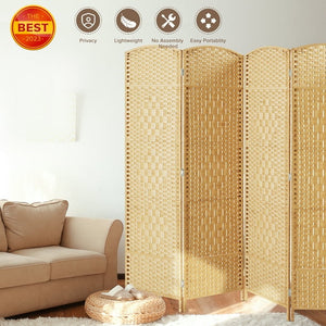 Jostyle Room Divider with Hand-Woven Design, 4-Panel Folding Privacy Screen