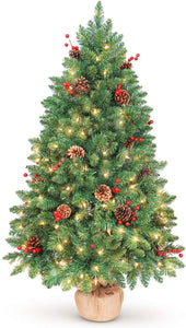 LIFEFAIR 4FT Prelit Christmas Tree, Decorated with 150 Clear Lights and Realistic 380 Thicken Tips