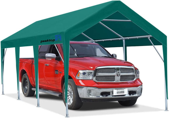 Peaktop Outdoor 10 x 20 ft Upgraded Heavy Duty Carport Car Canopy Portable Garage Tent Boat Shelter with Reinforced Triangular Beams,Green