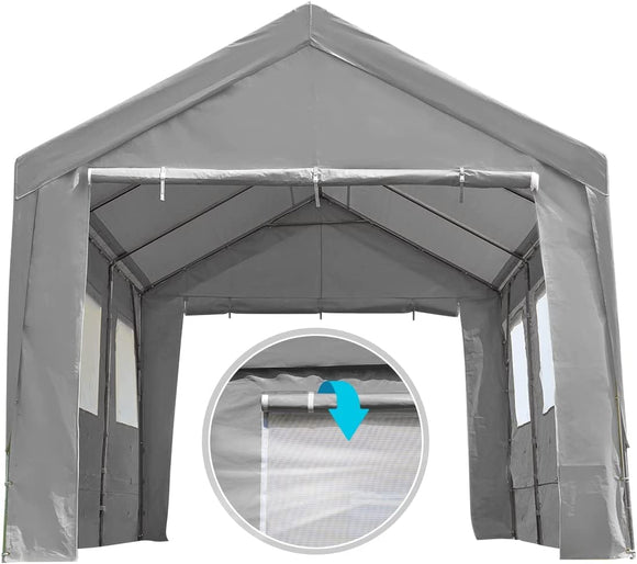 ADVANCE OUTDOOR 10x20 ft Heavy Duty Carport with Roll-up Ventilated Windows & Removable Sidewalls Car Canopy Garage Boat Shelter Party Tent, Adjustable Peak Height from 9.5ft to 11ft, Gray
