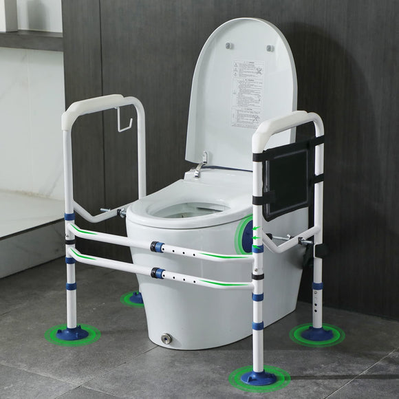 GreenChief Toilet Safety Rails 300LB, Stand Alone Toilet Frame Adjustable Width and Height, Folding Toilet Handrail with Large Suction Cups, Bathroom Assistance Device for Elderly, Handicap, Disabled