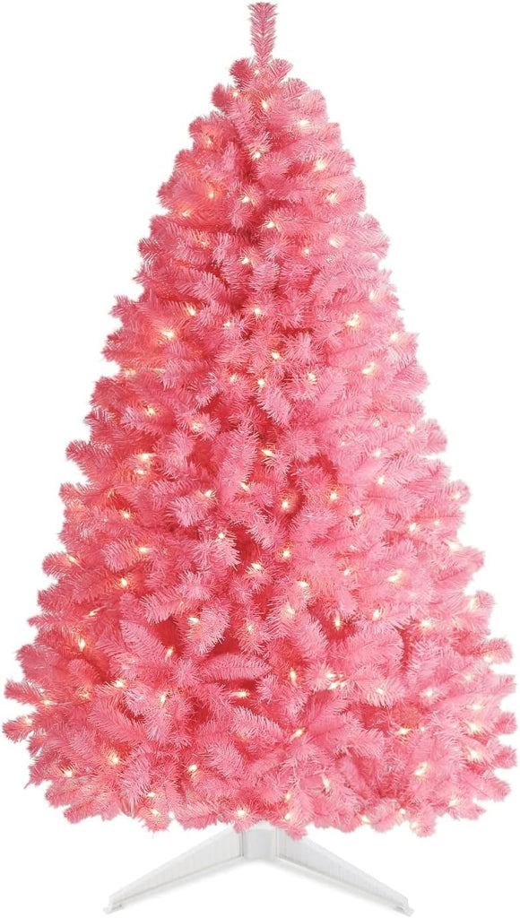 EZCHEER 4.5FT Pre-Lit Christmas Tree, Artificial Christmas Tree with 150 UL-Certified Lights and 330 Branch Tips for Indoor Outdoor Christmas Party Holiday Decoration, Pink