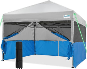 Quictent 2 in 1 Pop up Canopy Tent 10’x10’, Screened Canopy and with 4 Mesh Window Sidewalls- (Gray&Blue)