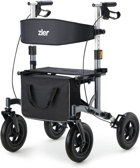 Zler Rollator Walker with PU Solid Tires 300lbs - All Terrain Walker with Backrest for Seniors with Seat, 10