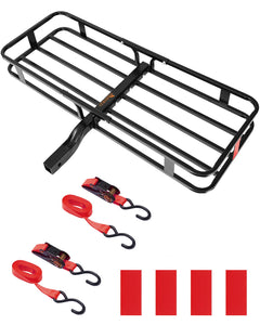 KING BIRD 54" x 20" x 5.5" Hitch Cargo Carrier 500LBS Capacity Trailer Hitch Mount Steel Cargo Carrier Fits to 2'' Receiver, Cargo Basket with Ratchet Straps