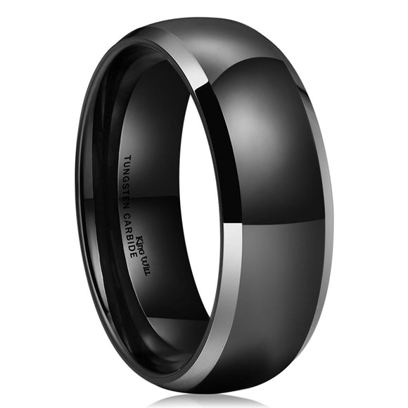 King Will TYRE Unisex 8mm Black Domed Tungsten Ring High Polished Classic Wedding Engagement Band Two Tone