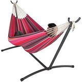 Zupapa 10' Double Hammock With Stand & Bag-Red Gold Stripe