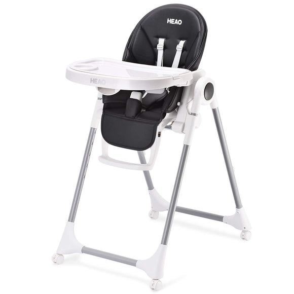HEAO Adjustable Foldable & Portable 360° Rotating Wheels High Chair-Black