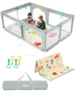 HEAO 71x47" Baby Playpen Playard with Mat for Babies Toddlers Kids Safety Baby Fence Light Grey
