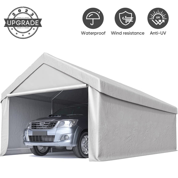 Quictent 10’x20’ Heavy Duty Carport Car Canopy Galvanized Frame Car Shelter with Ground Bar-Silver Gray