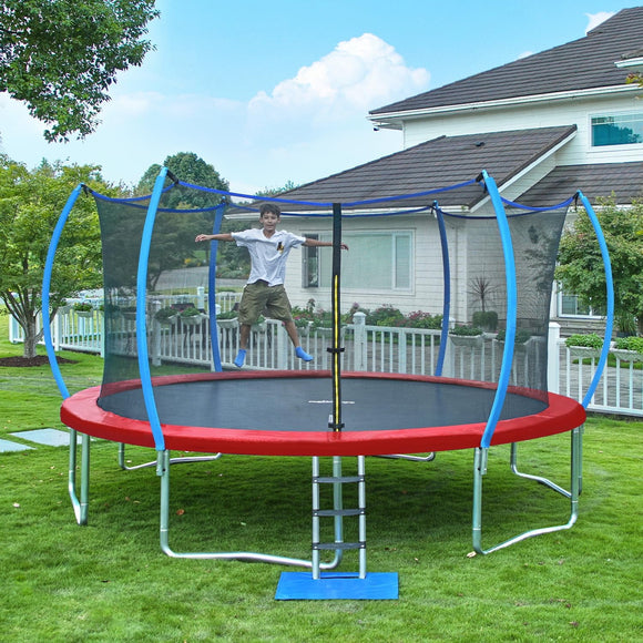 Zupapa No-Gap Design 15 14 12 10FT Trampoline for Kids with Safety Enclosure Net 425LBS Weight Capacity Outdoor Backyards Trampolines for Children