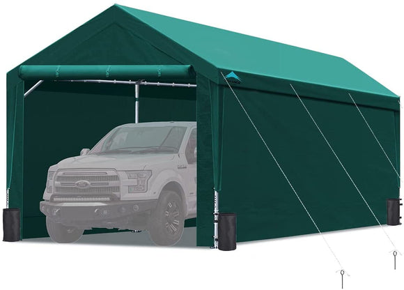 ADVANCE OUTDOOR 12x20 ft Extra Large Heavy Duty Carport with Sidewalls and Doors, Adjustable Height from 9.5 ft to 11 ft, Car Canopy Garage with 8 Reinforced Poles and 4 Sandbags, Green