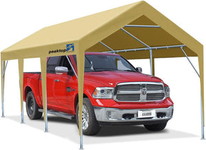Peaktop Outdoor 10 x 20 ft Upgraded Heavy Duty Carport Car Canopy Portable Garage Tent Boat Shelter with Reinforced Triangular Beams,Beige