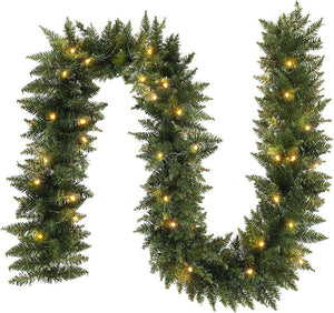 ANOTHERME 9 FT Pre-lit Christmas Garland Holiday Artificial Decor for Stairs Wall Door Indoor Outdoor Garland with Battery Operated Timer