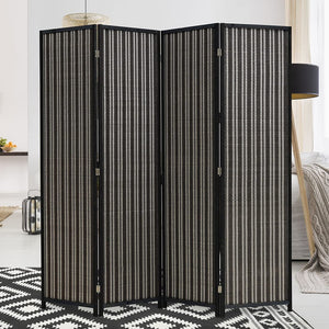 JOSTYLE 4-Panel Room Divider 6ft Tall Extra Wide Folding Privacy Screen with Diamond Double-Weave Divider for Room Separation Freestanding Black