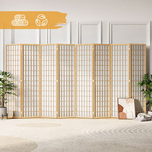 JOSTYLE Room Divider Screen 8 Panel, 5.9 Ft Folding Privacy Screen for Room Separation, Shoji Screen Japanese Style Room Divider Wall, Natural