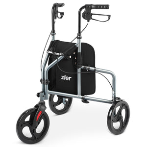 Zler 3 Wheel Walker for Seniors, Foldable Three Wheel Rollator Walker with Height Adjustable Handles,Support Up to 300 lbs, Gray