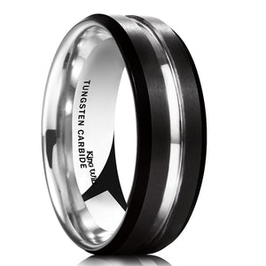 King Will LOOP 7mm Black Matte Brushed Tungsten Carbide Ring Thin Line Mens Comfort Fit Beveled Edge Wedding Band