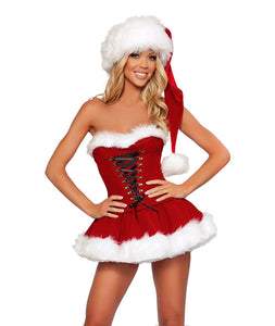 Another Me Christmas Santa Costume with Santa Hat Cute Sexy Fine Hair Velvet Tee Dress with Hat Cosplay Suit for Women Girls