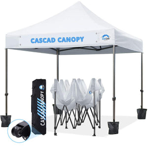 CASCAD CANOPY 10' x10' Ez Pop Up Canopy Tent with Removable DIY Banner, Outdoor Commercial Instant Shelter, Wheeled Carry Bag, Bonus 4 Weight Bags, White
