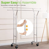 HOKEEPER 400 lbs Load Capacity Commercial Grade Clothing Garment Racks Heavy Duty Double Rails Adjustable Collapsible Rolling Clothes Rack on Wheels