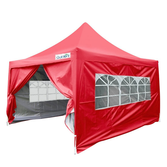 Quictent Silvox Waterproof 10'x10' EZ Pop Up Canopy Gazebo Party Tent White Portable Pyramid-roofed Style Red