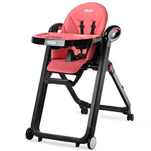 HEAO Foldable High Chair Reclining Height Adjustable 4 Wheels (Grey)