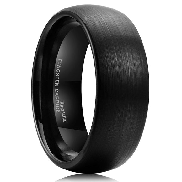 King Will TYRE 8mm Black Brushed Matte Finish Tungsten Carbide Ring Domed Engagement Wedding Band Comfort Fit